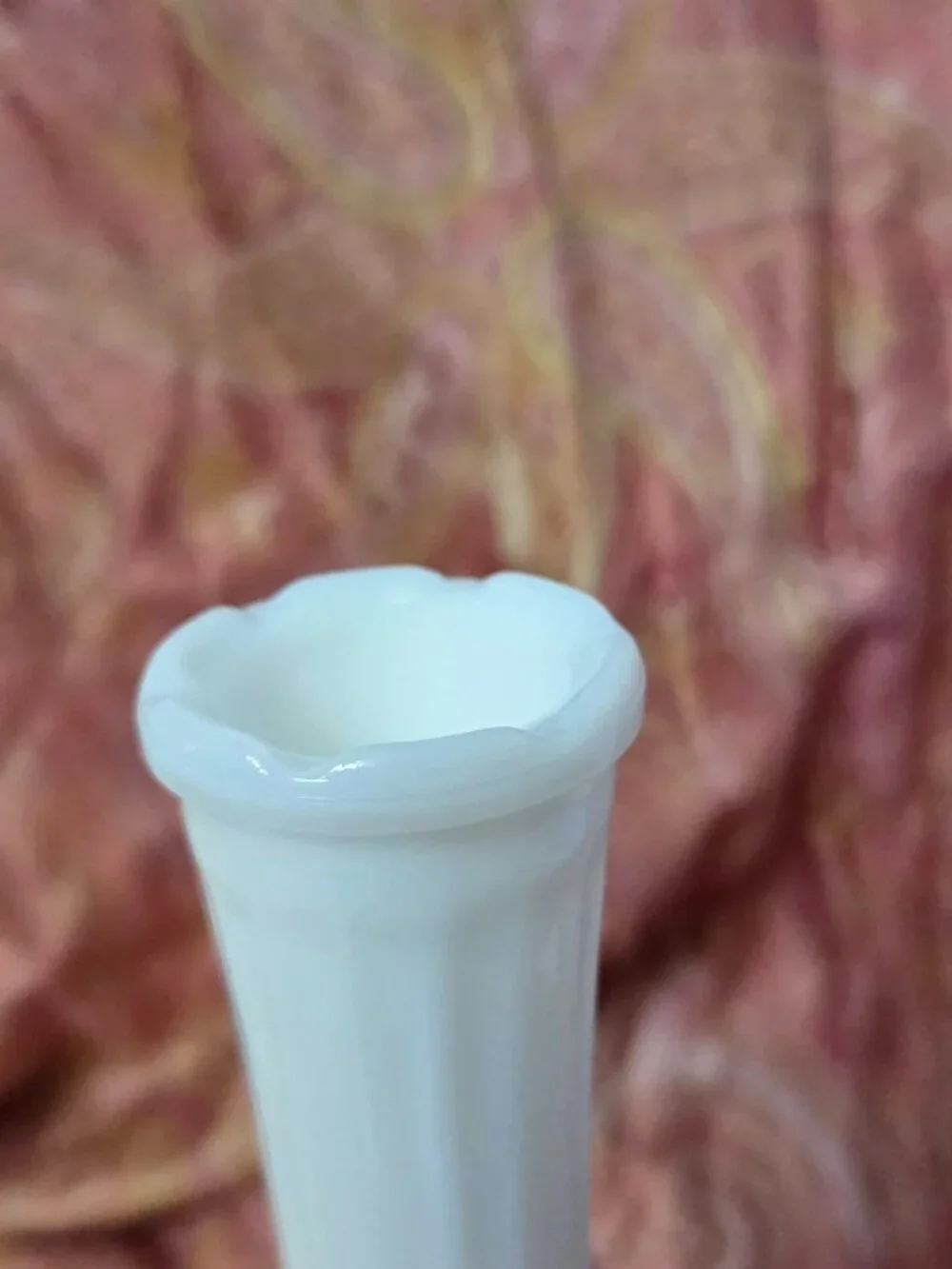 Vintage CLG Milk Glass Bud Vase Ribbed Fluted Bulbous Base Opaque White Floral